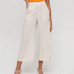 Aritzia Wilfred Striped Faun Pants Cropped Wide Leg Almond Birch Medium
